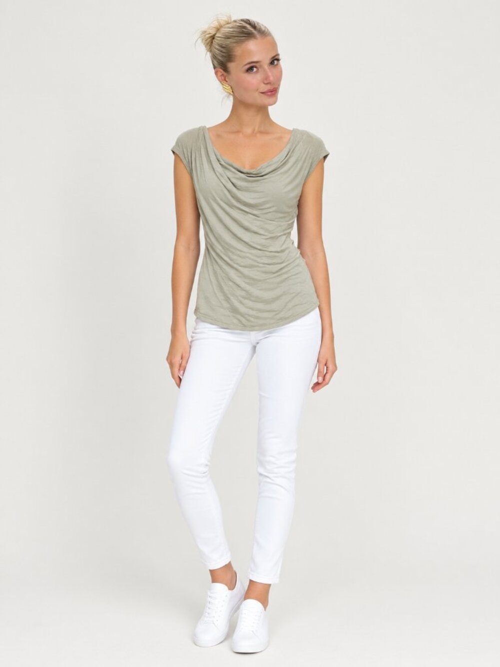 2/$30 Elie Tahari Draped Top Cap Sleeve Taupe Small #A4765